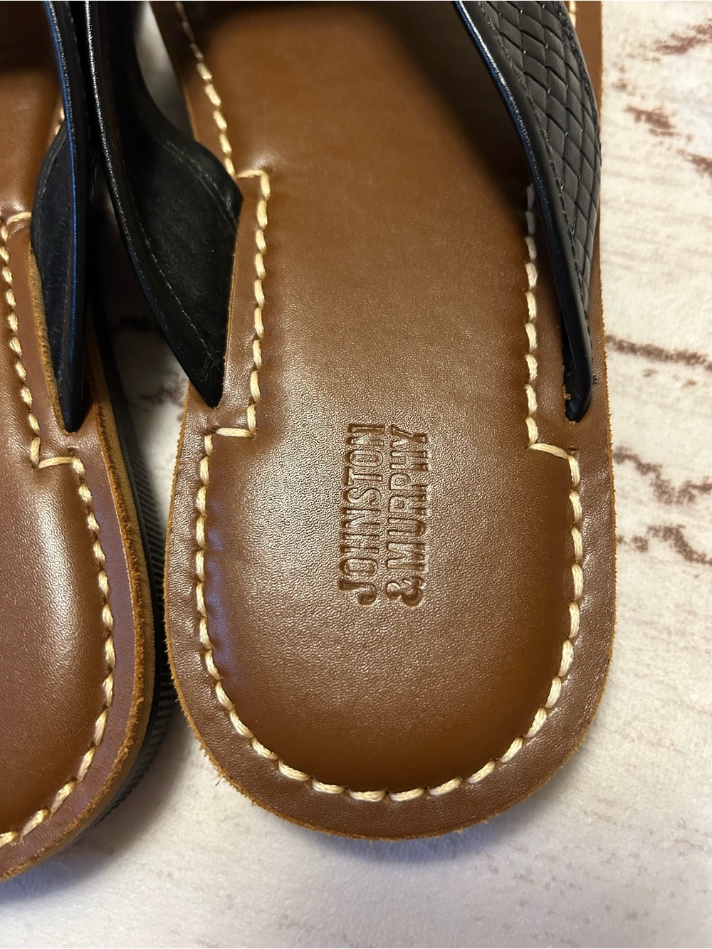 Johnston & Murphy Men’s Black Woven Leather Flip Flop Sandals Size 11M NWOT - Picture 5 of 8